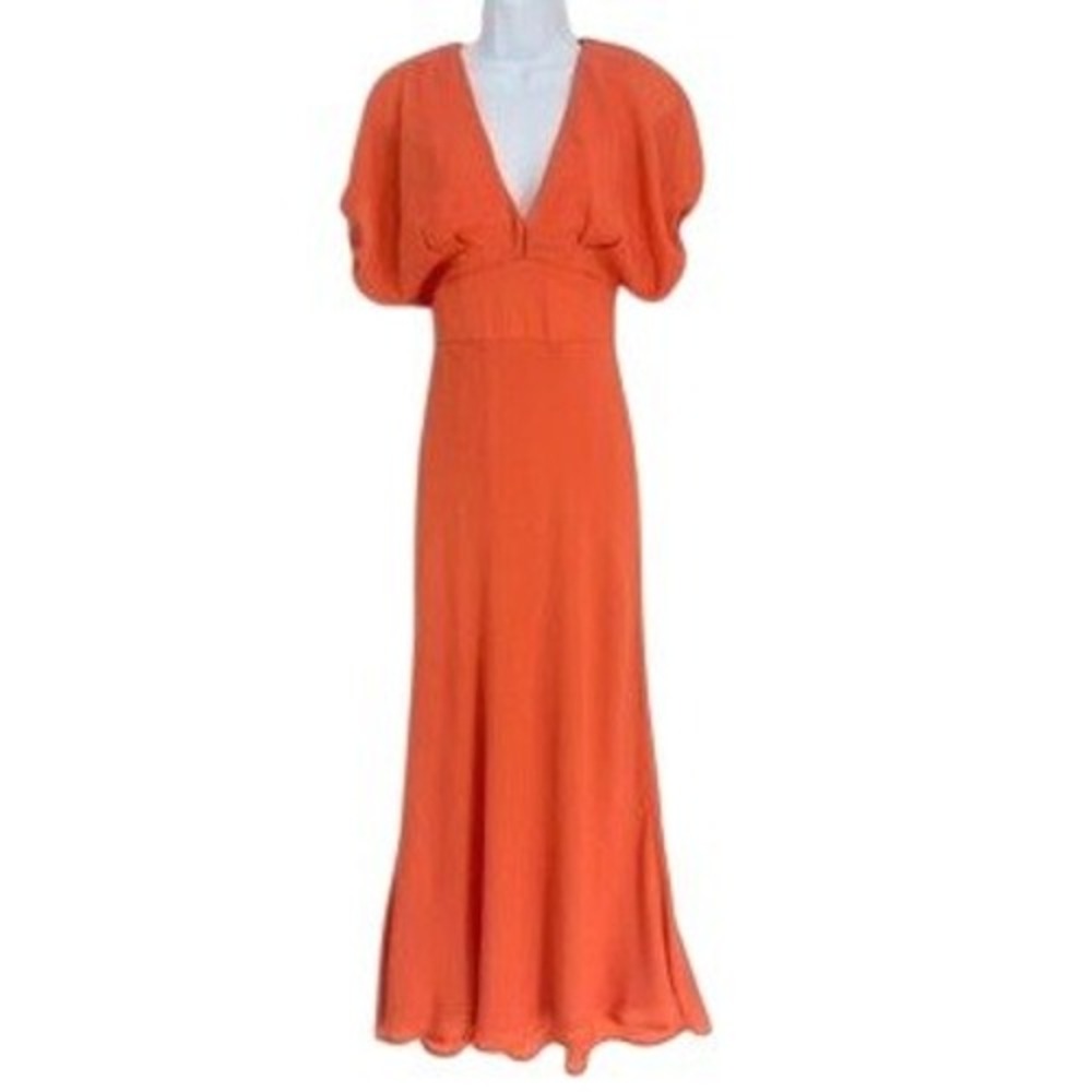 Mika & Gala Lilywhyt Orange Puff Sleeve Open Back Maxi Dress S Elegant Bright
